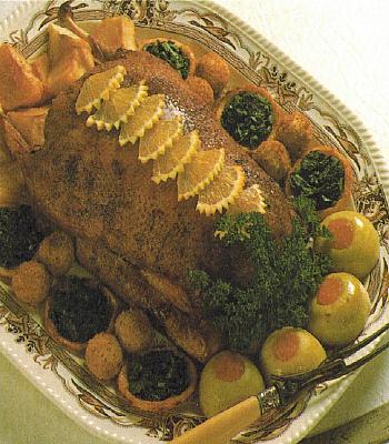 British Roast Goose with Apricot-stuffed Apples Dinner