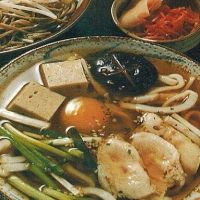 Japanese Noodles with Chicken and Vegetables Dinner