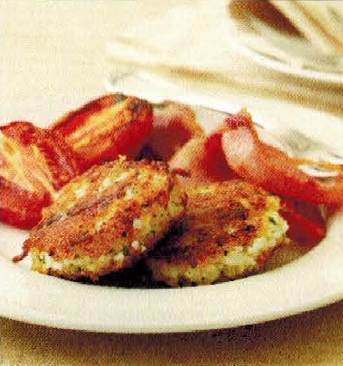 Australian Cheesy Risotto Fritters With Bacon And Tomatoes Appetizer