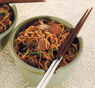 Mongolian Garlic Lamb With Wilted Mushrooms And Noodles Dinner