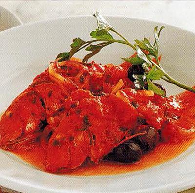 Canadian Whole Red Mullet In Tomato And Olive Sauce Appetizer