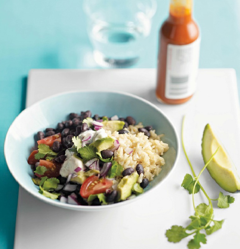 Haitian Brown Rice with Black Beans and Avocado Appetizer