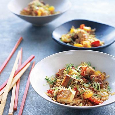 Chinese Brown-rice Stir-fry with Marinated Tofu Dinner