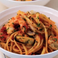 Italian Pasta with Seafood and Tomatoes Dinner