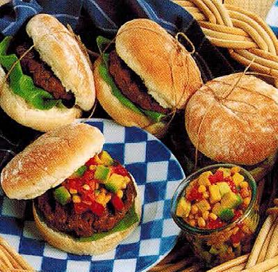 American Spicy Burgers With Avocado Salsa BBQ Grill