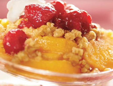 British Raspberry and Peach Crisp Dessert